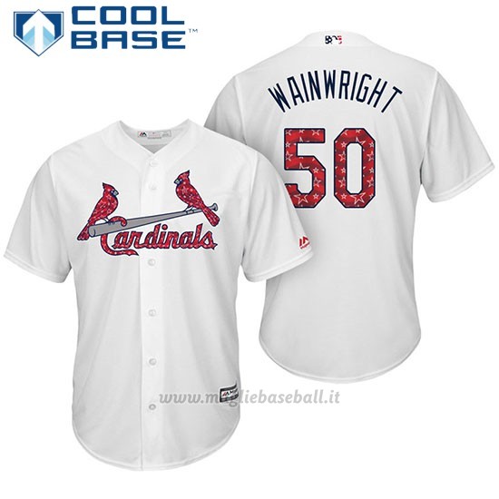 Maglia Baseball Uomo St. Louis Cardinals 2017 Estrellas y Rayas Adam Wainwright Bianco Cool Base